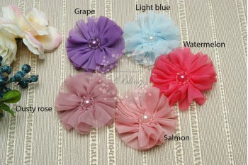 Crinkle Chiffon flower BALLERINA-PEARLS (M, 7cm), Pack of 2